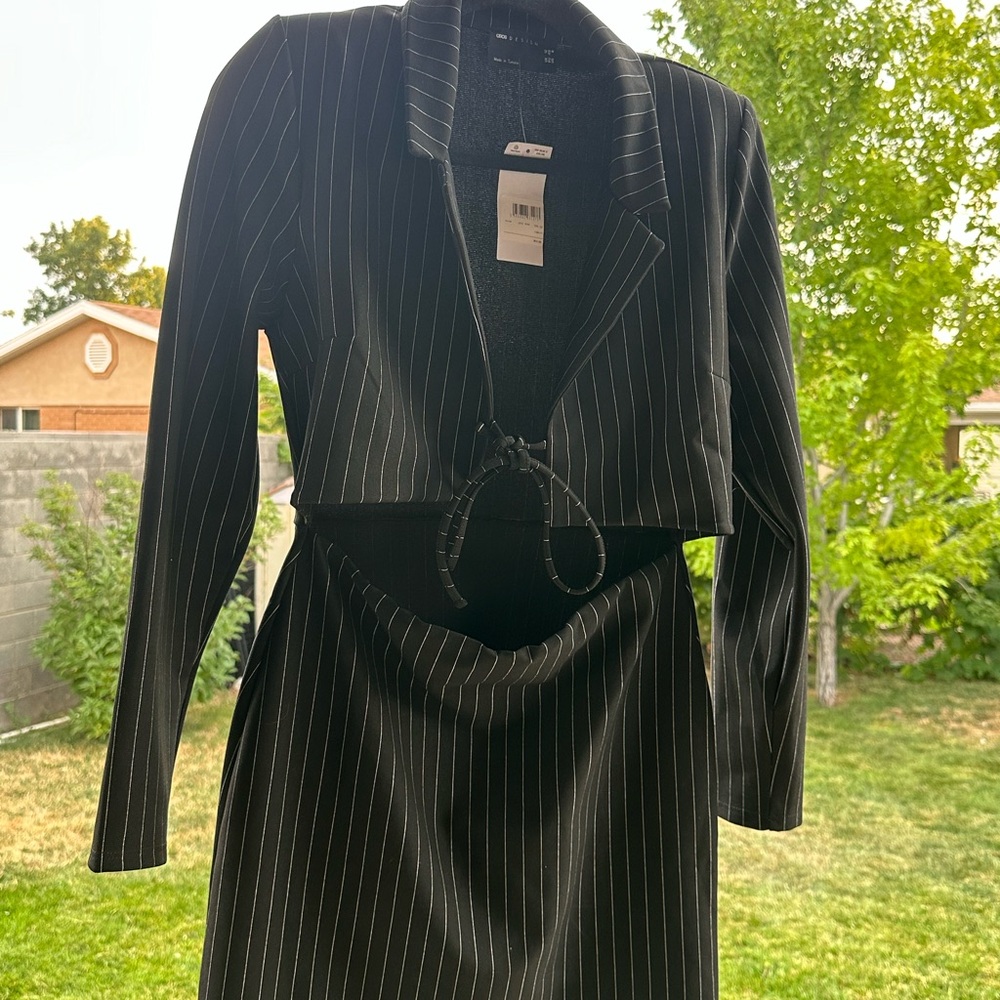 NWT ASOS Black Pinstripe Blazer Mini Dress Size 8
